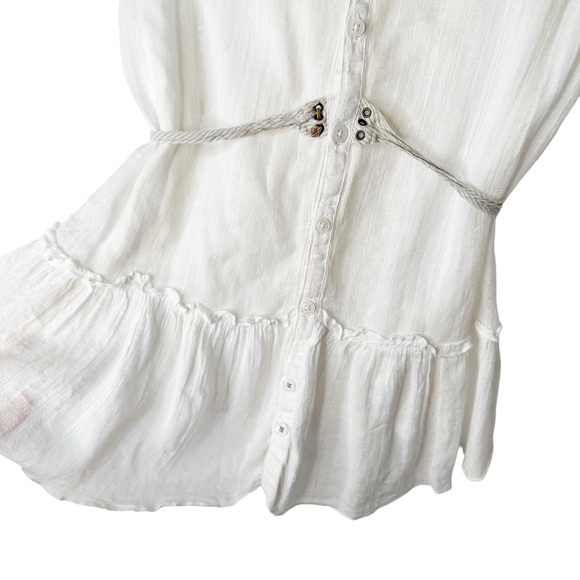 Free People White Sheer Crochet Knit Gauze Button Down Rope Tie Size Large - Picture 3 of 7